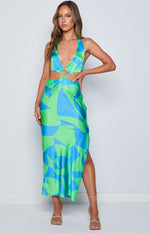 Underwater Green Print Midi Dress Image