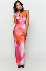 Valletta Pink Print Halter Neck Maxi Dress Image