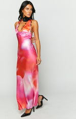 Valletta Pink Print Halter Neck Maxi Dress Image