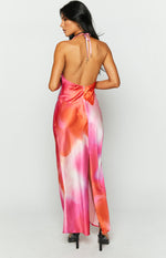 Valletta Pink Print Halter Neck Maxi Dress Image