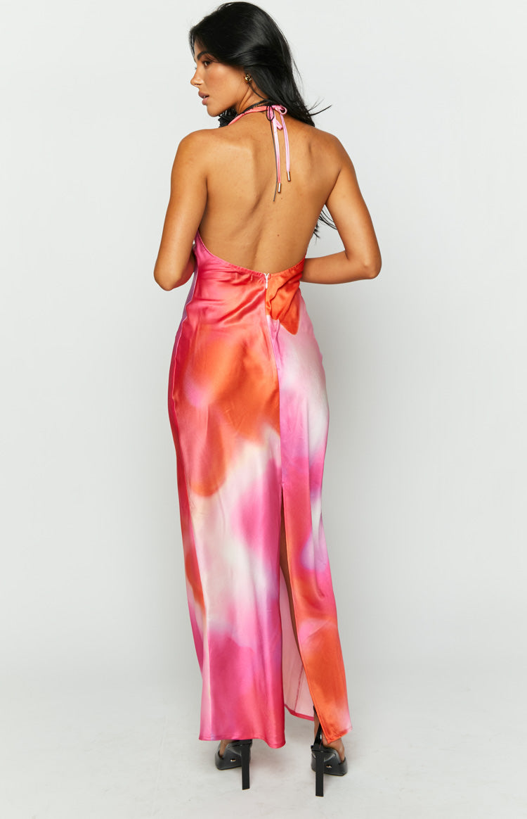 Valletta Pink Print Halter Neck Maxi Dress Image