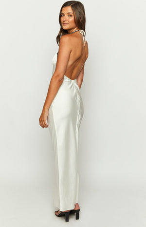 Valletta White Halter Neck Maxi Dress