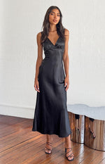 Verlaine Black Satin Maxi Dress Image