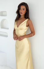 Verlaine Yellow Satin Maxi Dress Image