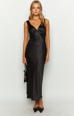 Verlaine Black Satin Maxi Dress Image