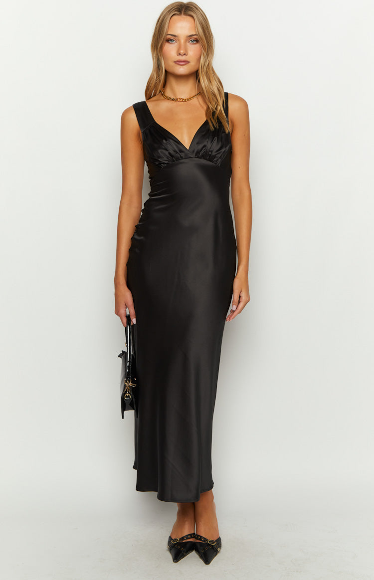 Verlaine Black Satin Maxi Dress Image