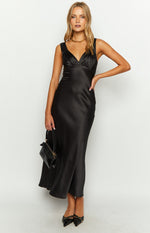 Verlaine Black Satin Maxi Dress Image