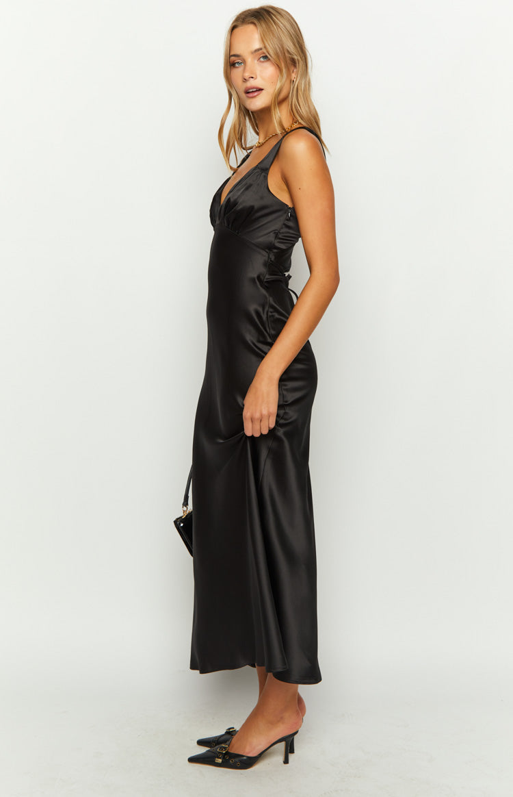 Verlaine Black Satin Maxi Dress Image