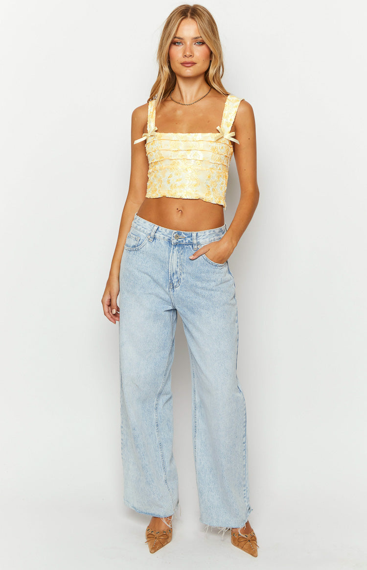 Vida Yellow Lace Bow Top