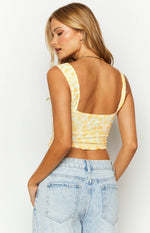 Vida Yellow Lace Bow Top Image