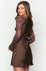 Viola Brown Long Sleeve Mini Dress Image