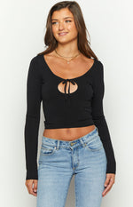 Vortex Black Long Sleeve Knit Top Image