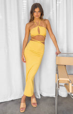 Whatever Your Mood Yellow Midi Dress Image