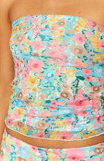 When in Rome Multi Floral Strapless Mesh Top Image