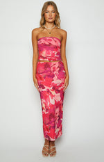 When in Rome Pink Print Mesh Maxi Skirt Image