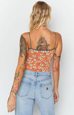 White Blossom Crop Top Orange Image