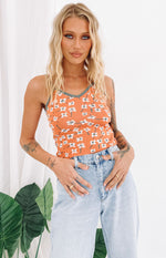 White Blossom Crop Top Orange Image