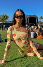 Wild At Heart Yellow Printed Mesh Long Sleeve Mini Dress Image