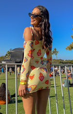 Wild At Heart Yellow Printed Mesh Long Sleeve Mini Dress Image