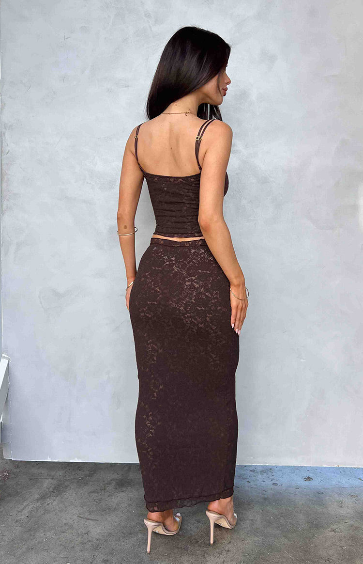 Willow Brown Lace Midi Skirt Image