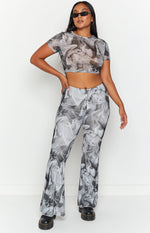 Willow Black Print Mesh Flare Pants Image