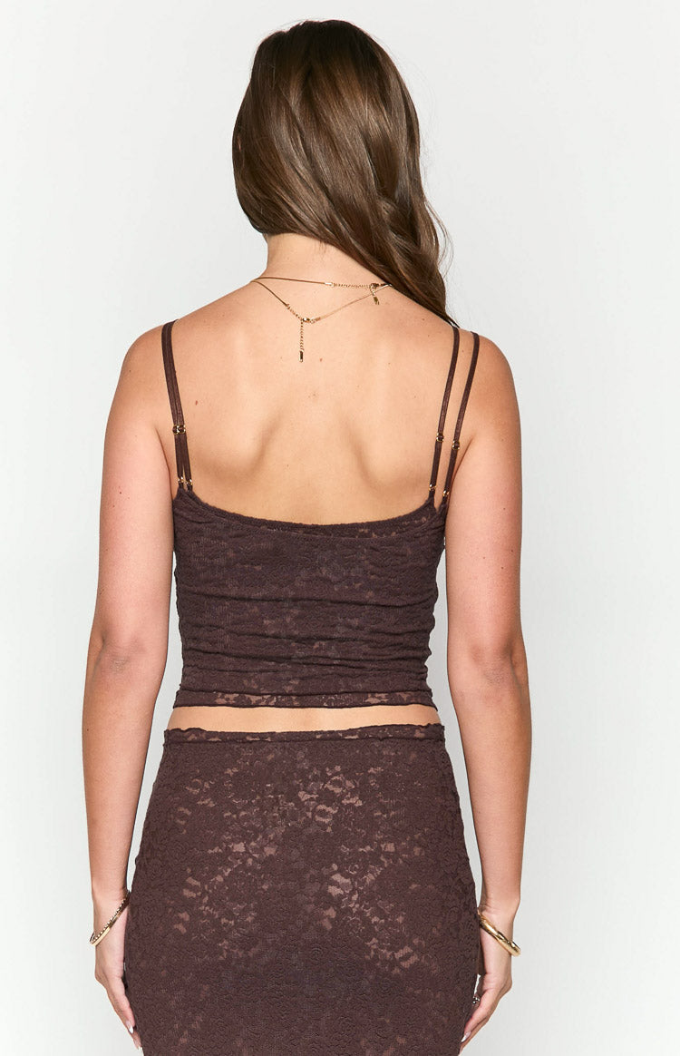 Willow Brown Lace Tank Top Image