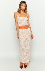 Willow Orange Contrast Lace Midi Skirt Image