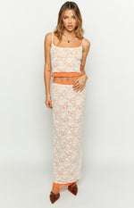 Willow Orange Contrast Lace Midi Skirt Image