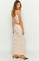 Willow Orange Contrast Lace Midi Skirt Image