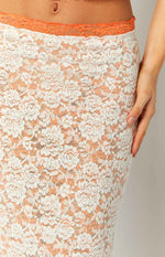 Willow Orange Contrast Lace Midi Skirt Image