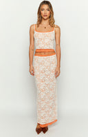 Willow Orange Contrast Lace Tank Top