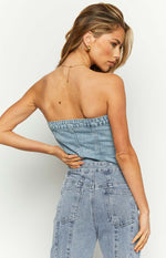 Wilma Mid Wash Denim Button Top Image