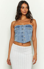 Wilma Denim Button Top Image