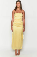 Yellow Bloom Satin Strapless Maxi Dress Image