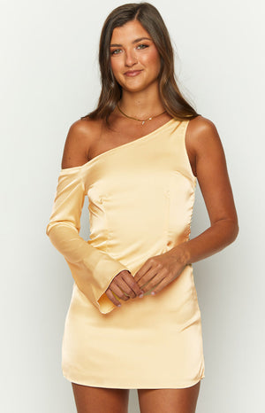 Singer Yellow Satin One Shoulder Mini Dress