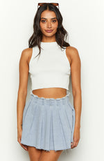 You're Mine Blue Denim Pleated Mini Skirt Image