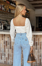 Zaria White Long Sleeve Crop Top Image