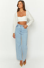 Zaria White Long Sleeve Crop Top Image