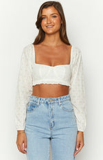 Zaria White Long Sleeve Crop Top Image