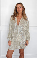 Zariah Gold Sequin Long Sleeve Shirt Image