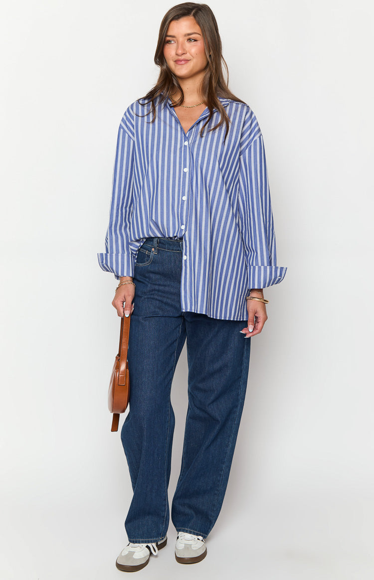 Zariah Blue Striped Long Sleeve Shirt Image