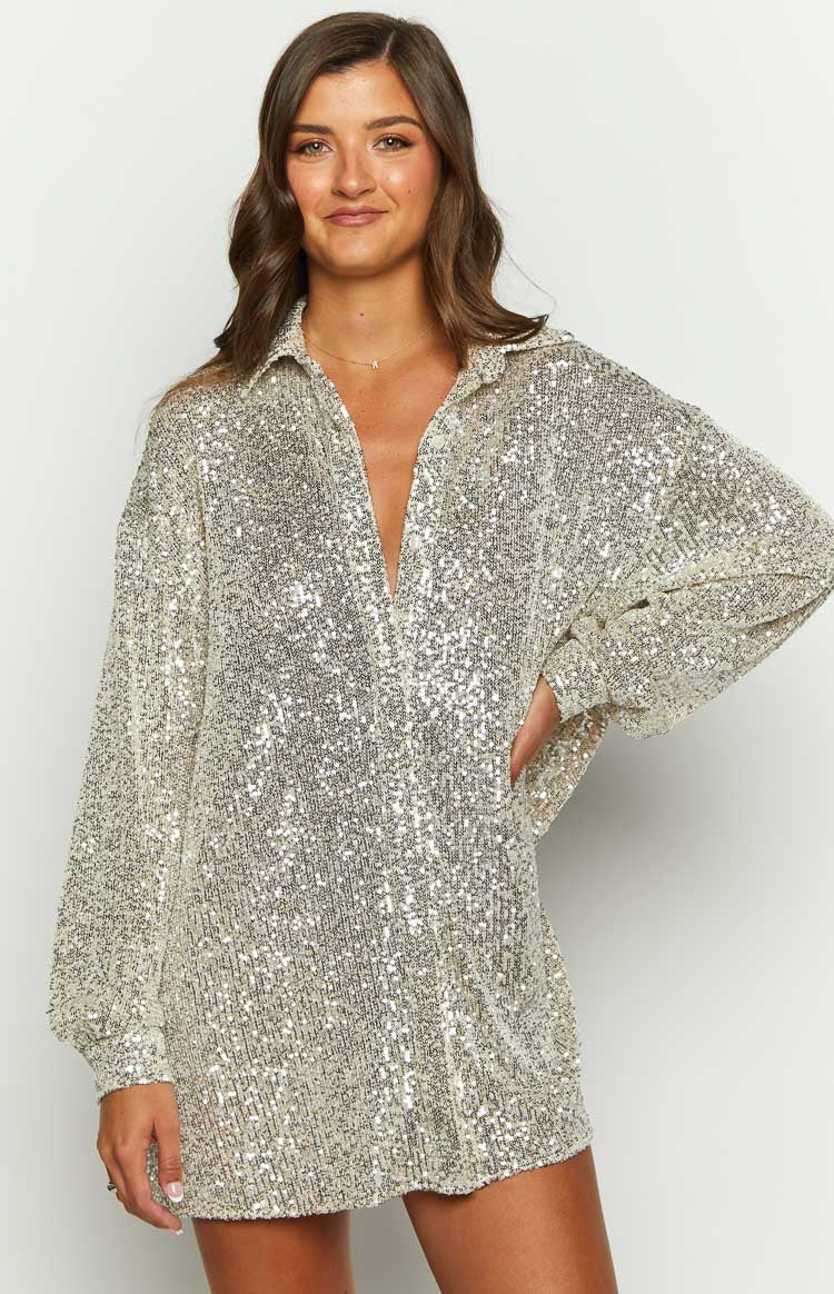 Zariah Gold Sequin Long Sleeve Shirt Image