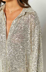 Zariah Gold Sequin Long Sleeve Shirt Image