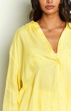 Zariah Yellow Cupro Button Up Shirt