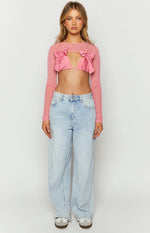 Zayden Pink Mesh Bow Top And Bolero Image