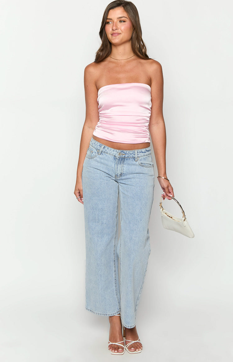 Zaylee Pink Strapless Satin Top Image