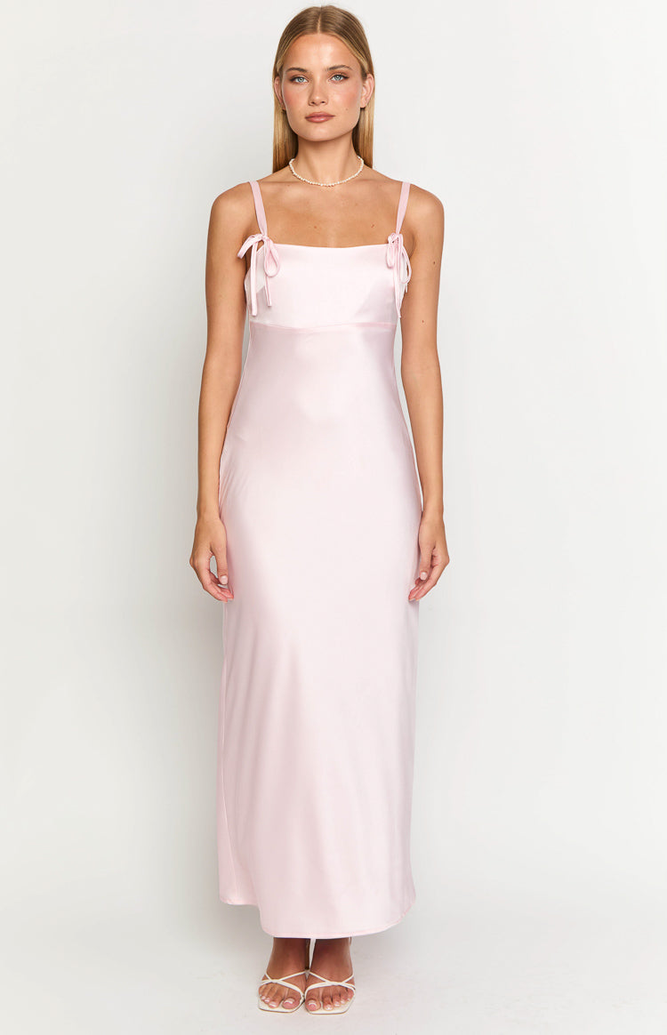 Zya Light Pink Satin Maxi Dress Image