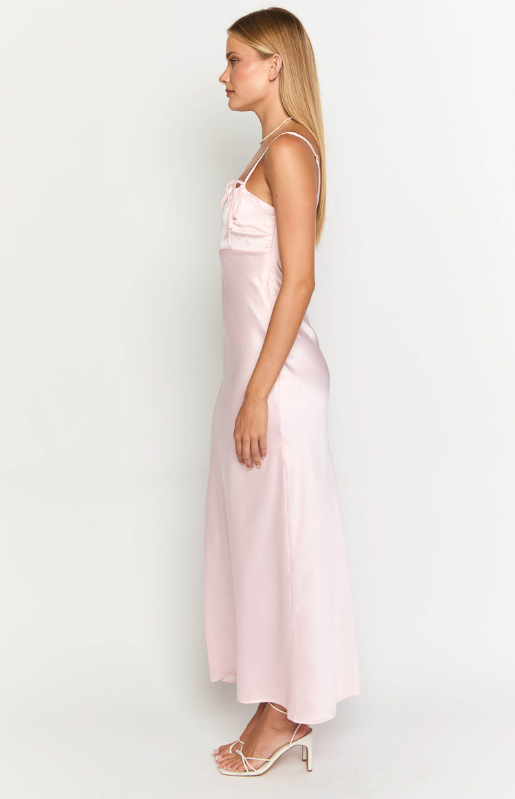 Zya Light Pink Satin Maxi Dress Image