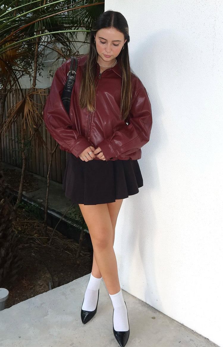 Abbi PU Red Bomber Jacket Image