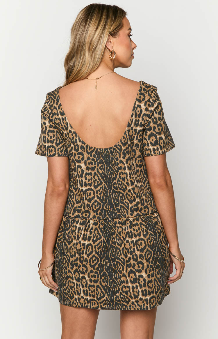 Amee Leopard Print Denim Mini Dress Image